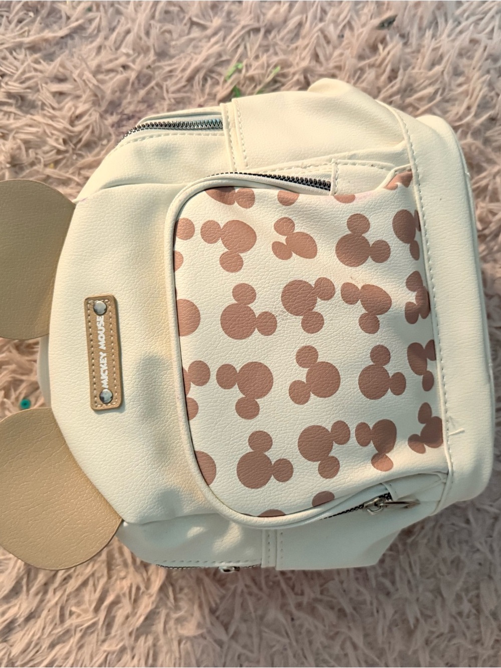 Disney Cream Mini Backpack with Tan Mickey Pattern